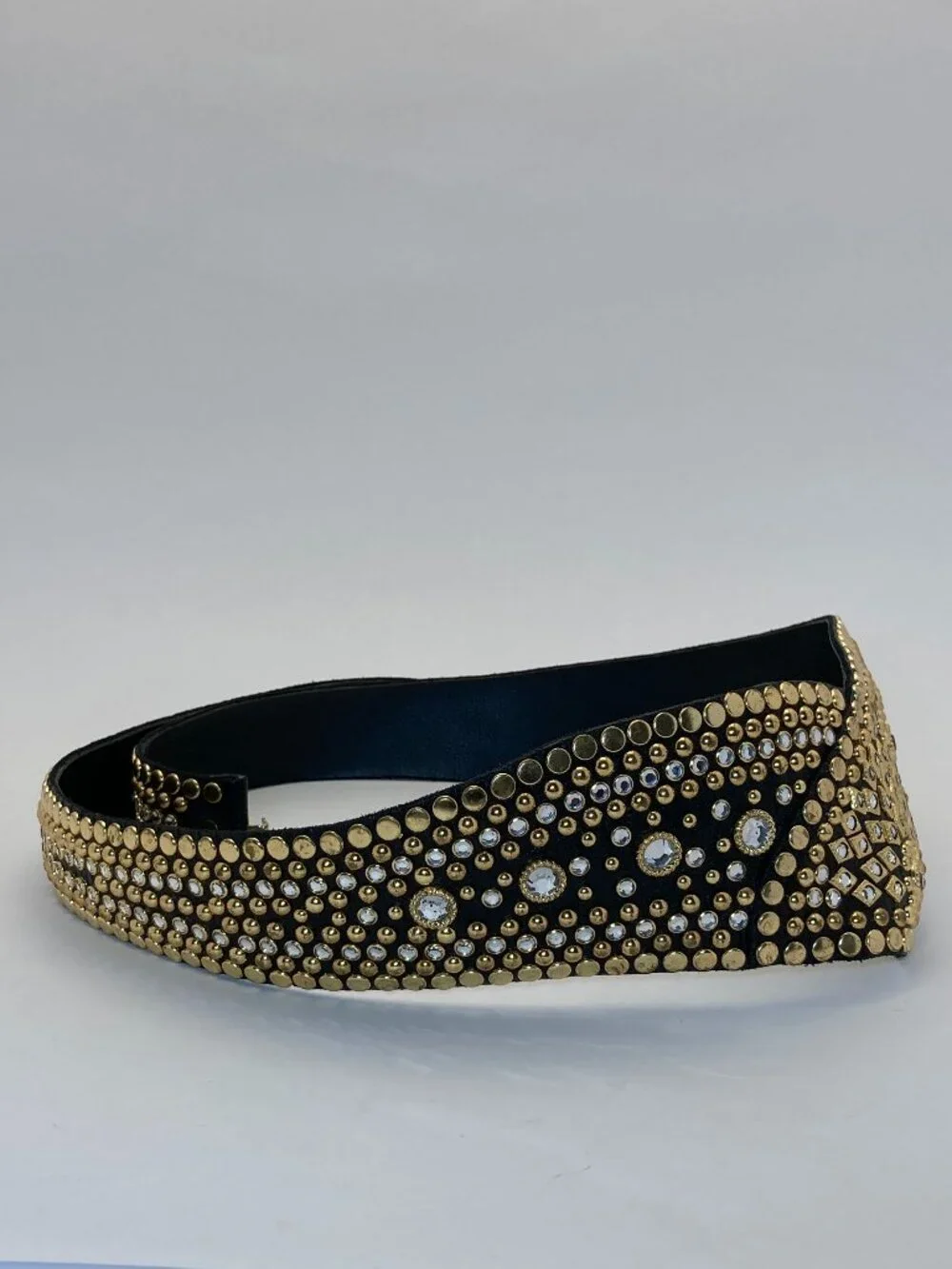 Kippys Vintage Western Belt Sz 34-37 Swarovski Crystal Black Leather Gold Studs